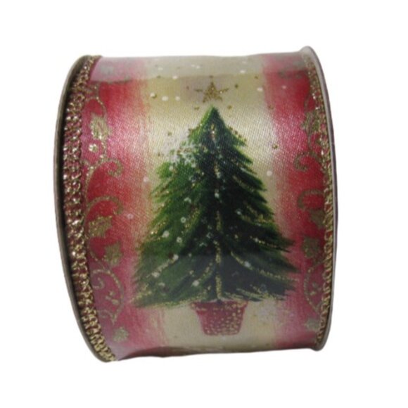 Wire Edged Ribbon Christmas Tree Pattern 2.5" wide 20yd 2 Rolls Craft Gift Wrap - Picture 3 of 8